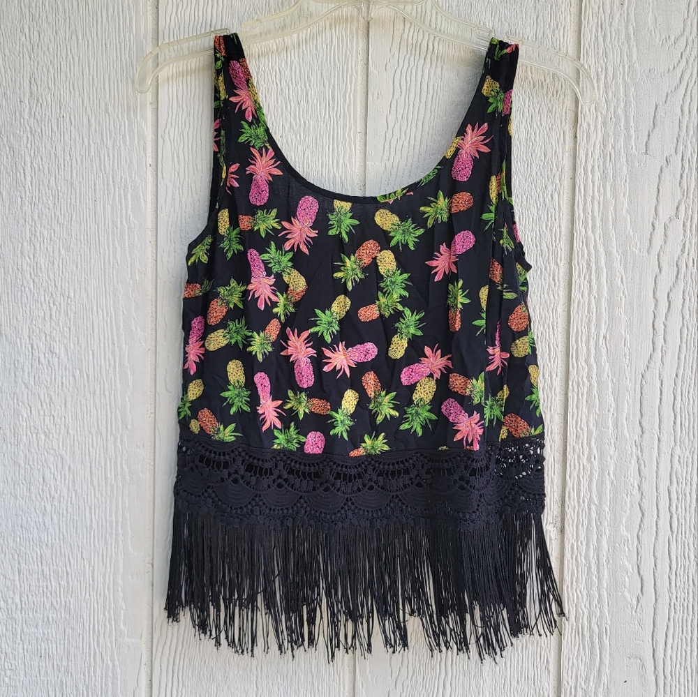 L'Amour Nanette Lepore Pineapple Print Fringe Tank Size Medium